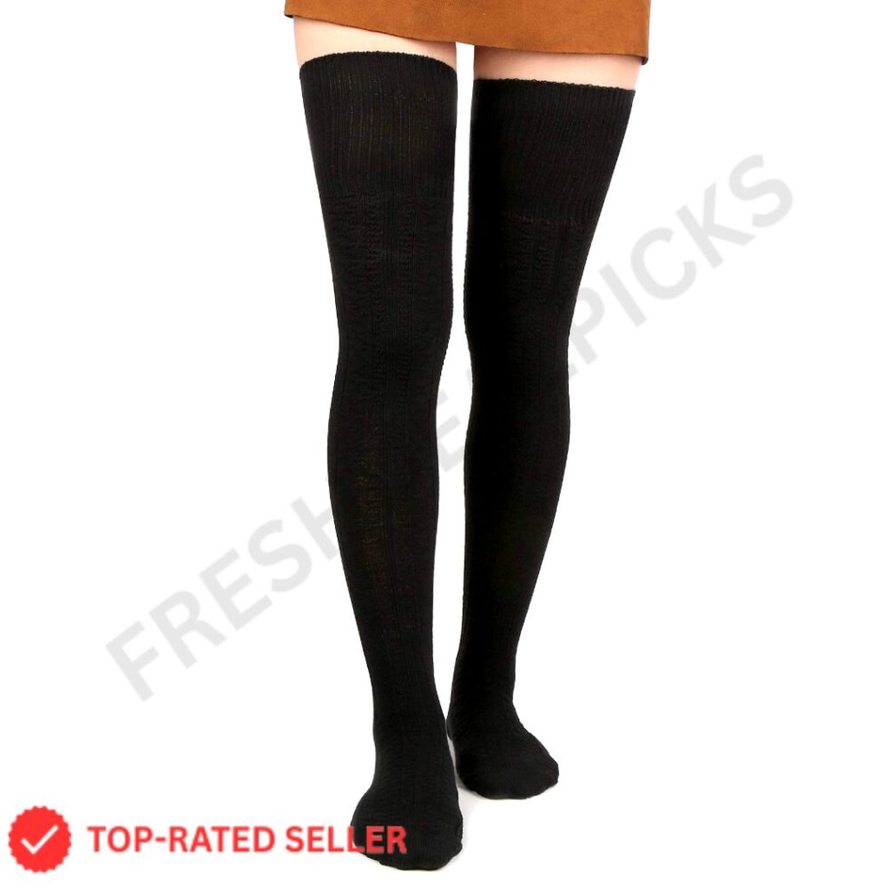 Thigh High Cable Knit Socks Warm Winter Leg Warmers Y2K Chic Stretchy Fit